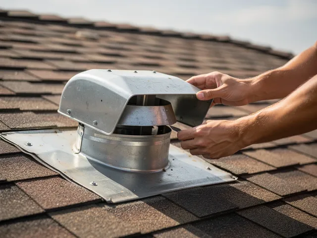 North Tustin Dryer Vent Cleaning certified technician safely cleaning a roof-mounted dryer vent in North Tustin