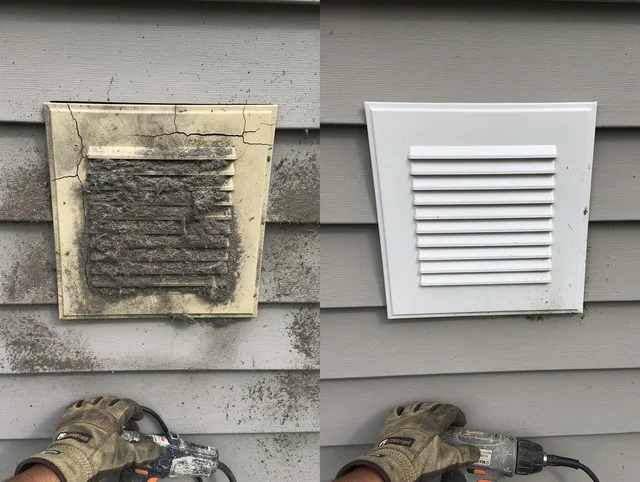 North Tustin Dryer Vent Cleaning technician installing high-quality dryer vent cover at a residential property in North Tustin